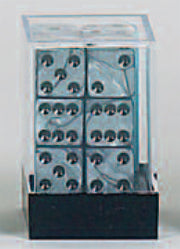 Koplow Würfel - Olympic Pearlized: Spot silber/schwarz (12er-Set in Acrylbox, 16mm)