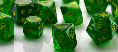 Chessex Borealis Dice Set – Maple Green with Yellow Lettering (10x W10)