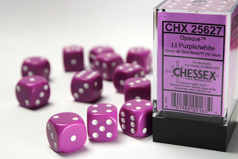 Chessex Opaque Würfelset – Helllila mit weißen Augen (12x W6, 16 mm)