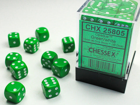 Chessex Opaque Würfelset – Grün mit weißen Augen (36x W6, 12 mm)