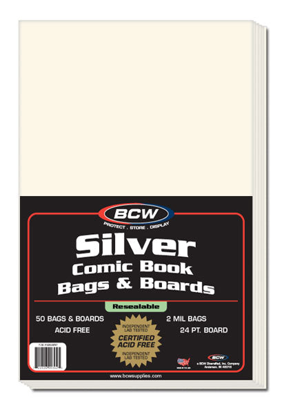 BCW Resealable Silver Comic Bags & Boards (50 Stück)