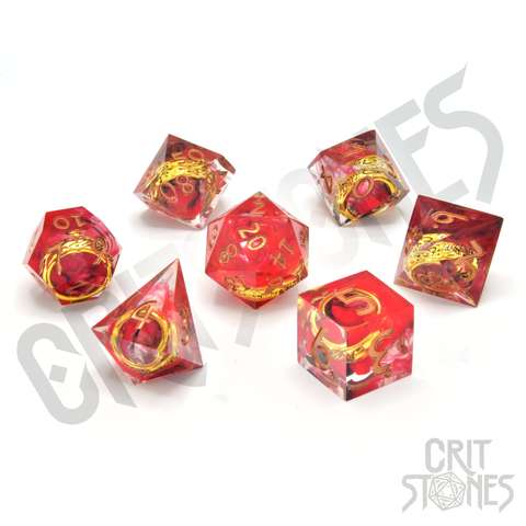 RPG Dice Set "Rings of Power" (Gold) Sharp Edge Resin