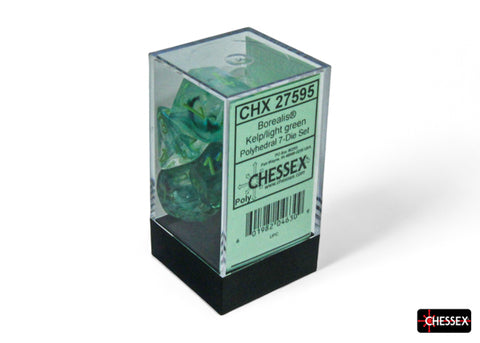 Chessex Borealis Luminary Würfelset – Kelp mit hellgrüner Schrift (7-teilig)