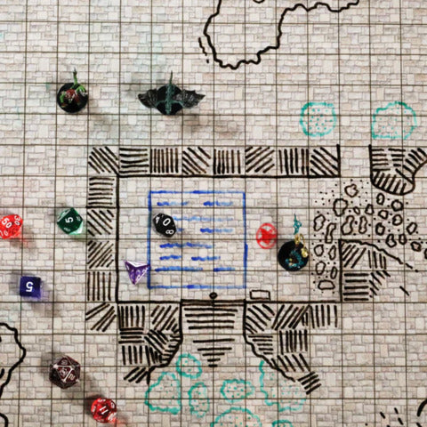 ENHANCE RPG Grid Mat - Tabletop DnD Map (24x36 inch) Battle Grid Game Mat with Pouch, Marker Kit (Stone)