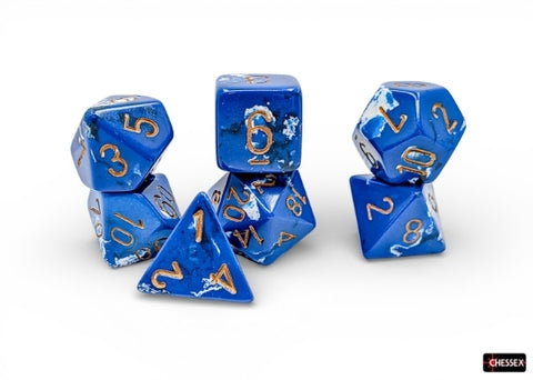 Chessex Brush Dice Set – Wavebreak with Gold Lettering (7-piece)