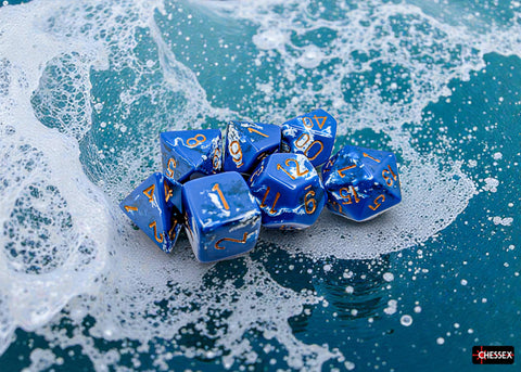 Chessex Brush Dice Set – Wavebreak with Gold Lettering (7-piece)