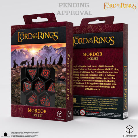 Q WORKSHOP The Lord of the Rings: Mordor Dice Set – Black/Red (7-piece)