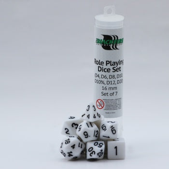 Blackfire Dice - 16mm Role Playing Dice Set - White (7 Dice)