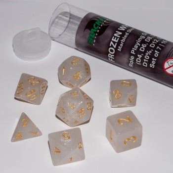Blackfire Dice - 16mm Role Playing Dice Set - Frozen White (7 Dice)