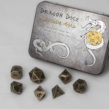 Blackfire Dice - Metal Dice Set - Antique Gold (7 Dice)