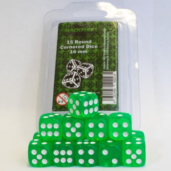 Blackfire Dice - 16mm D6 Dice Set - Transparent Light Green (15 Dice)