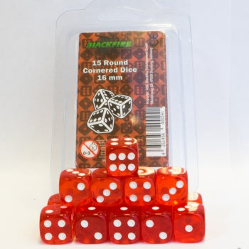 Blackfire Dice - 16mm D6 Dice Set - Transparent Red (15 Dice)
