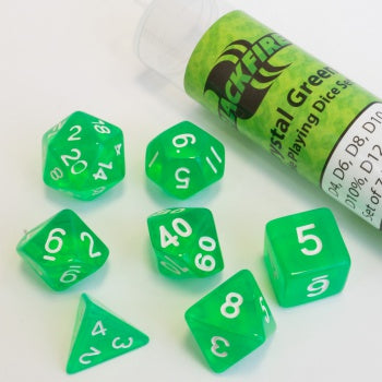 Blackfire Dice - 16mm Role Playing Dice Set - Crystal Green (7 Dice)