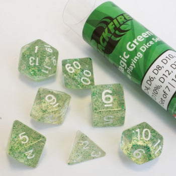 Blackfire Dice - 16mm Role Playing Dice Set - Magic Green (7 Dice)