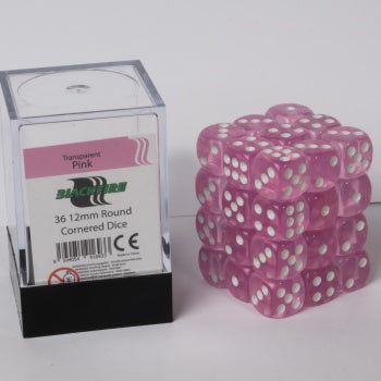 Blackfire Dice Cube - 12mm D6 36 Dice Set - Transparent Pink