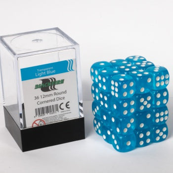 Blackfire Dice Cube - 12mm D6 36 Dice Set - Transparent Light Blue