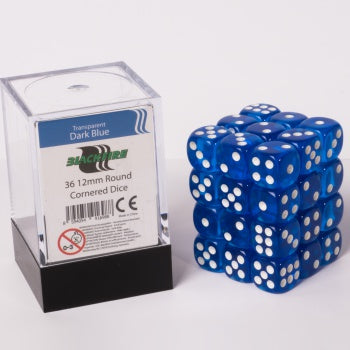 Blackfire Dice Cube - 12mm D6 36 Dice Set - Transparent Dark Blue