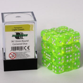 Blackfire Dice Cube - 12mm D6 36 Dice Set - Transparent Light Green