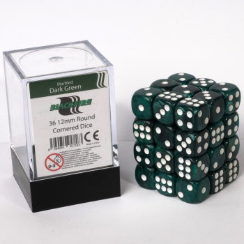 Blackfire Dice Cube - 12mm D6 36 Dice Set - Marbled Dark Green