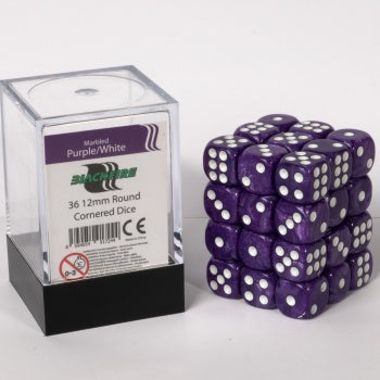 Blackfire Dice Cube - 12mm D6 36 Dice Set - Marbled Purple/White