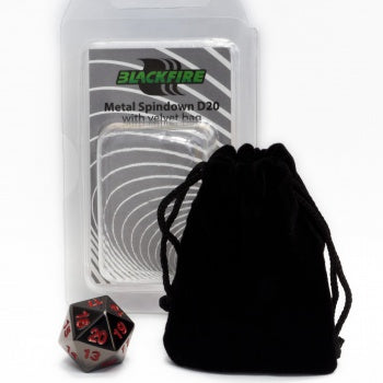 Blackfire Dice - D20 Metal Spindown with velvet bag Black