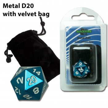 Blackfire Dice - D20 Metal Spindown with velvet bag Blue