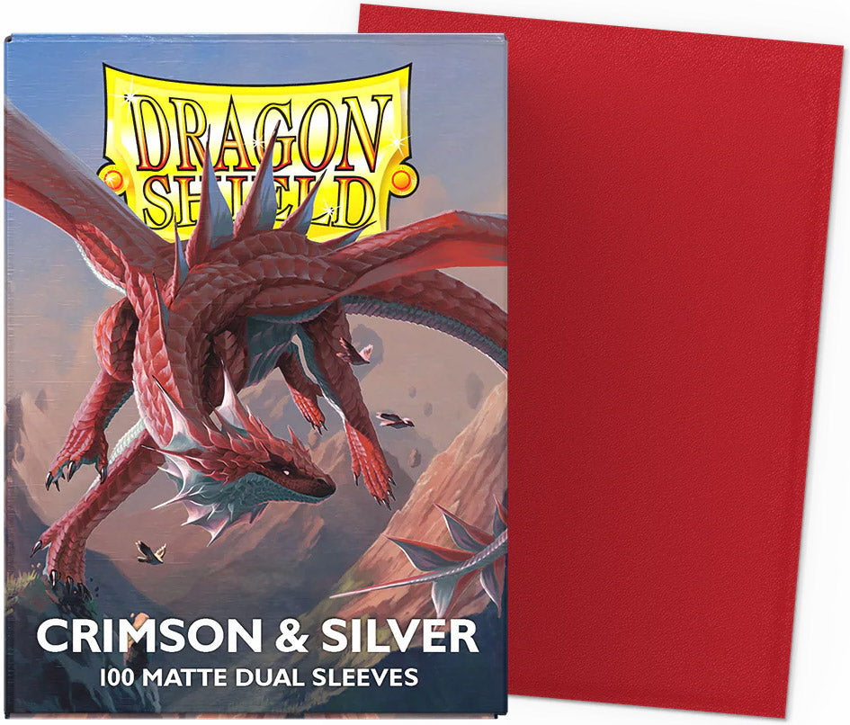 Dragon Shield Standard Sleeves - Dual Matte Crimson & Silver (100 Sleeves)