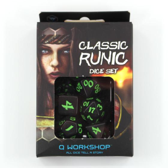 Classic Runic Black & green Dice Set (7)