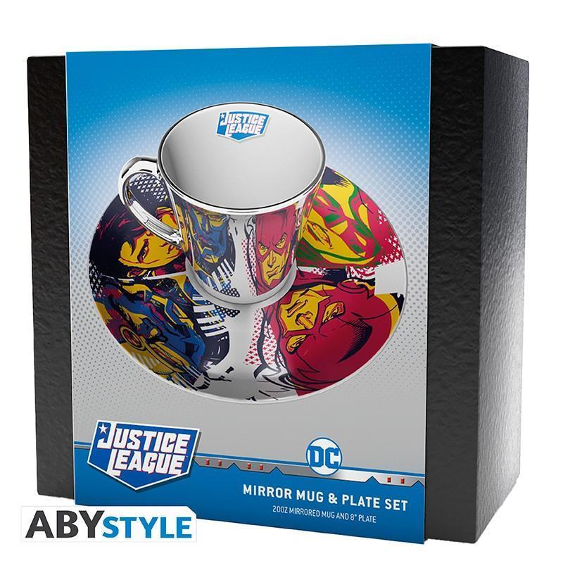 DC Comics Spiegel-Tasse mit Teller "Justice League"