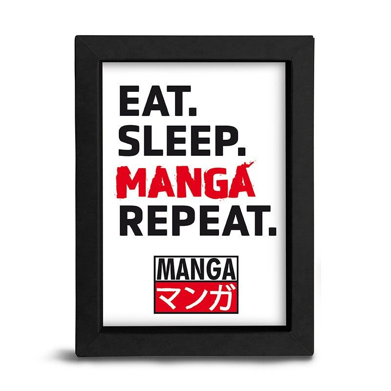Eat Sleep Manga Repeat Kraft Frame Black
