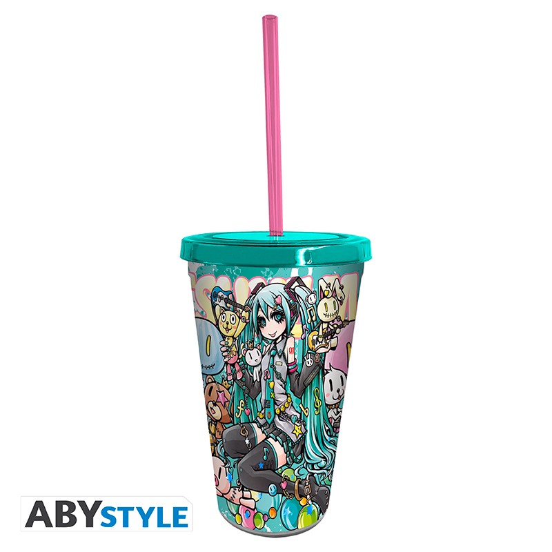 Hatsune Miku Becher mit Strohhalm "Miku Band"