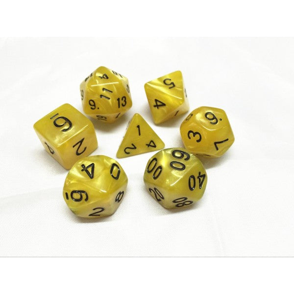 HD Dice - Pearl Dice Set (7 pcs), Yellow (Black Font)