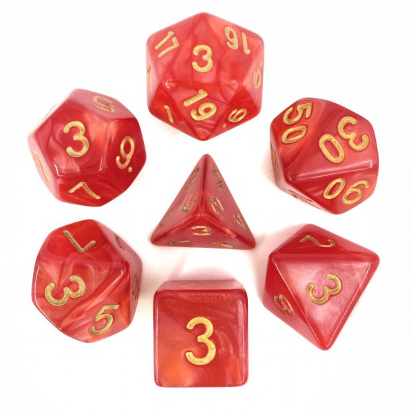 HD Dice - Pearl Dice Set (7 pcs), Red (Gold Font)