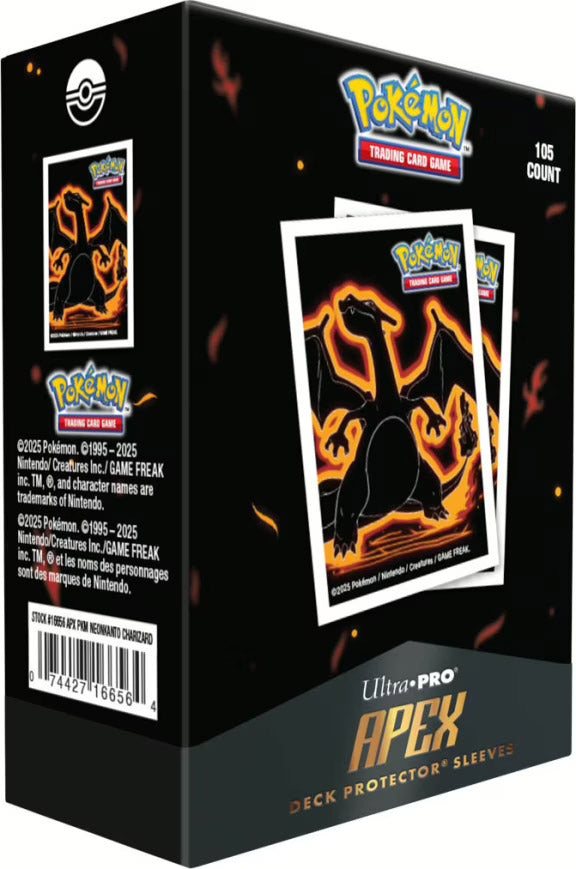 Pokémon APEX Deck Protector Card Sleeves – Neon Kanto Charizard (105 pieces)