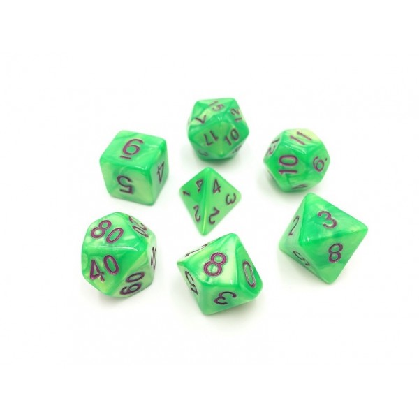 HD Dice - Pearl Dice Set (7 pcs), Green (Purple Font)