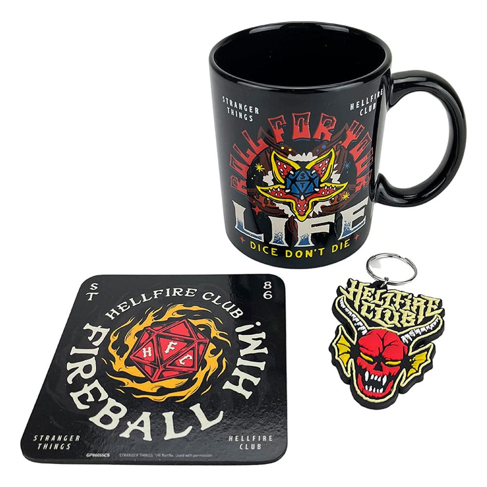 Stranger Things Mug, Coaster, and Keychain Set Hellfire