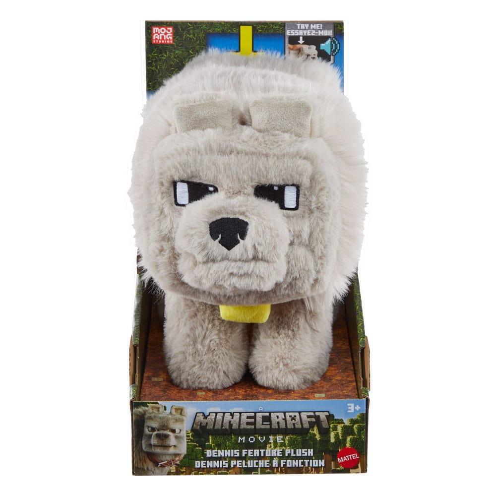 A Minecraft Movie Plush Toy with Sound: Dennis the Wolf, 20 cm