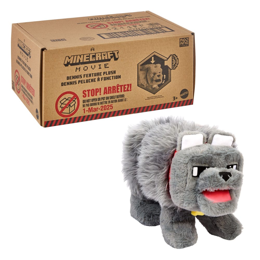 A Minecraft Movie Plush Toy with Sound: Dennis the Wolf, 20 cm