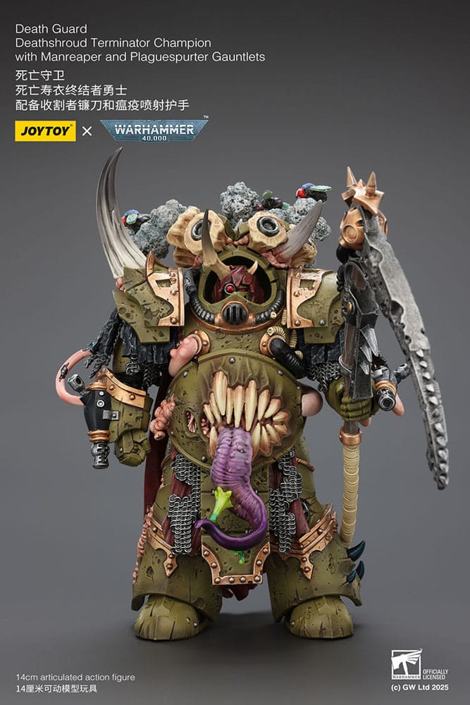 Warhammer 40k Action Figure 1/18 Death Guard Deathshroud Terminator Championwith Manreaper and Plaguespurter Gauntlets 14 cm