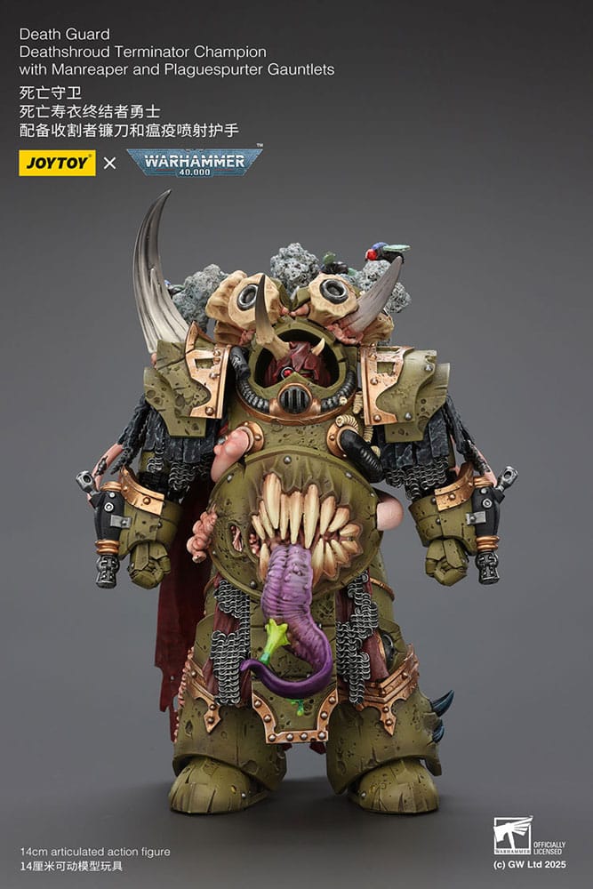Warhammer 40k Actionfigur 1/18 Death Guard Deathshroud Terminator Championwith Manreaper and Plaguespurter Gauntlets 14 cm