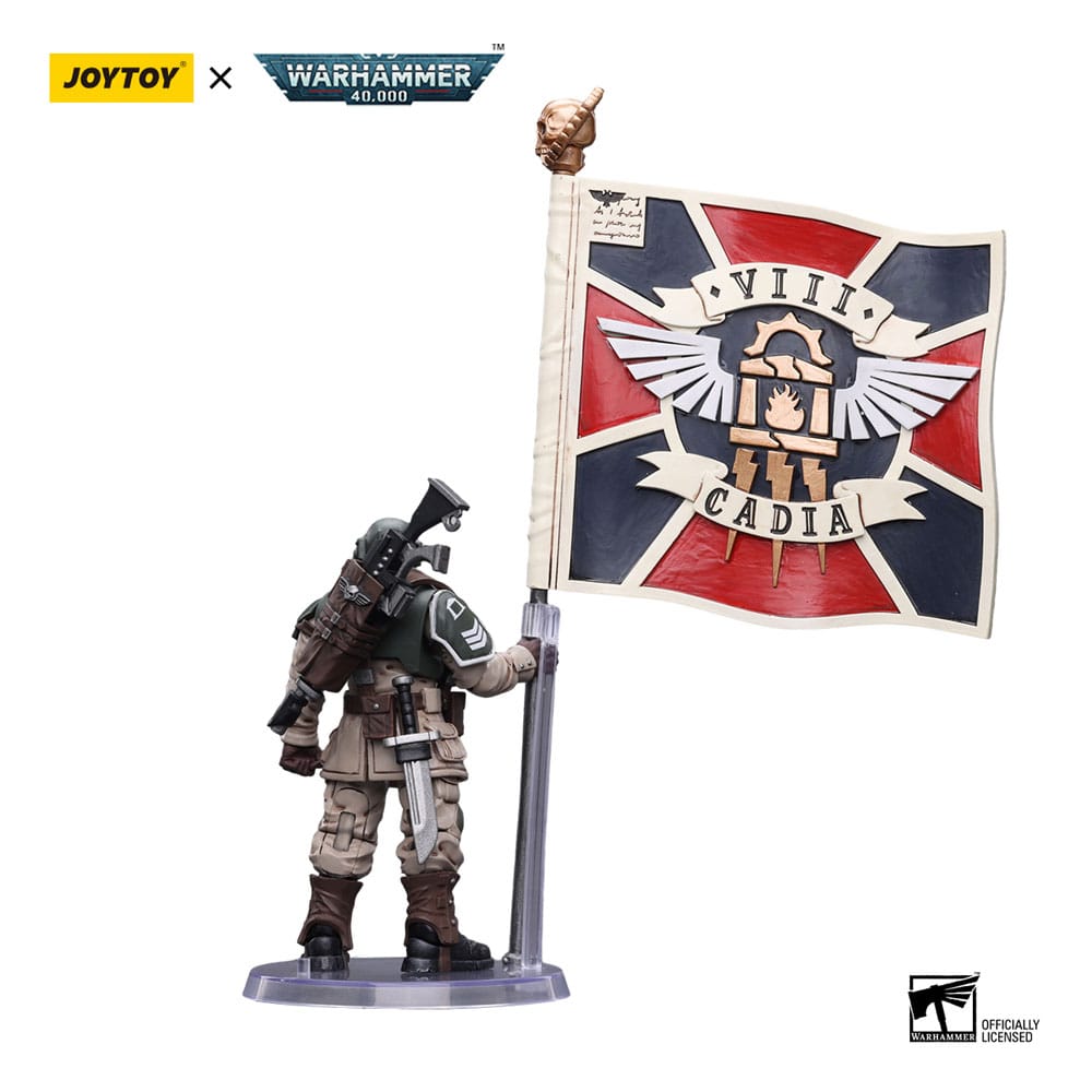 Warhammer 40k Actionfigur 1/18 Astra Militarum Cadian Command Squad Veteran with Regimental Standard 12 cm