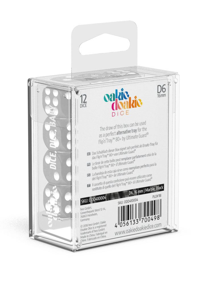 Oakie Doakie Dice D6 Dice 16 mm Marble - Black (12)