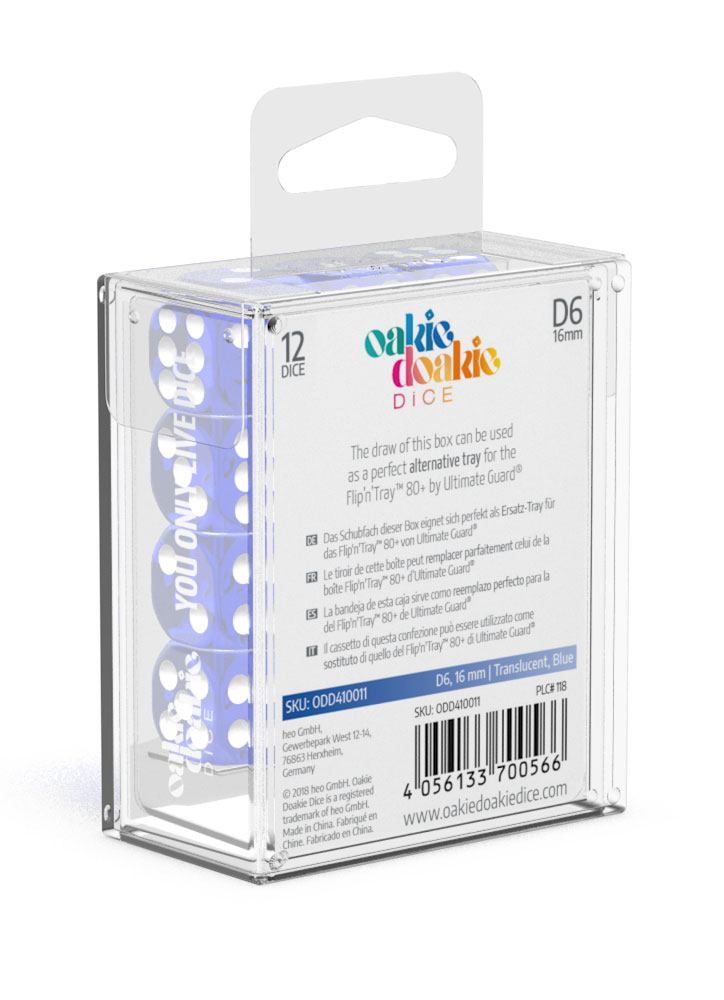 Oakie Doakie Dice D6 Dice 16 mm Translucent - Blue (12)