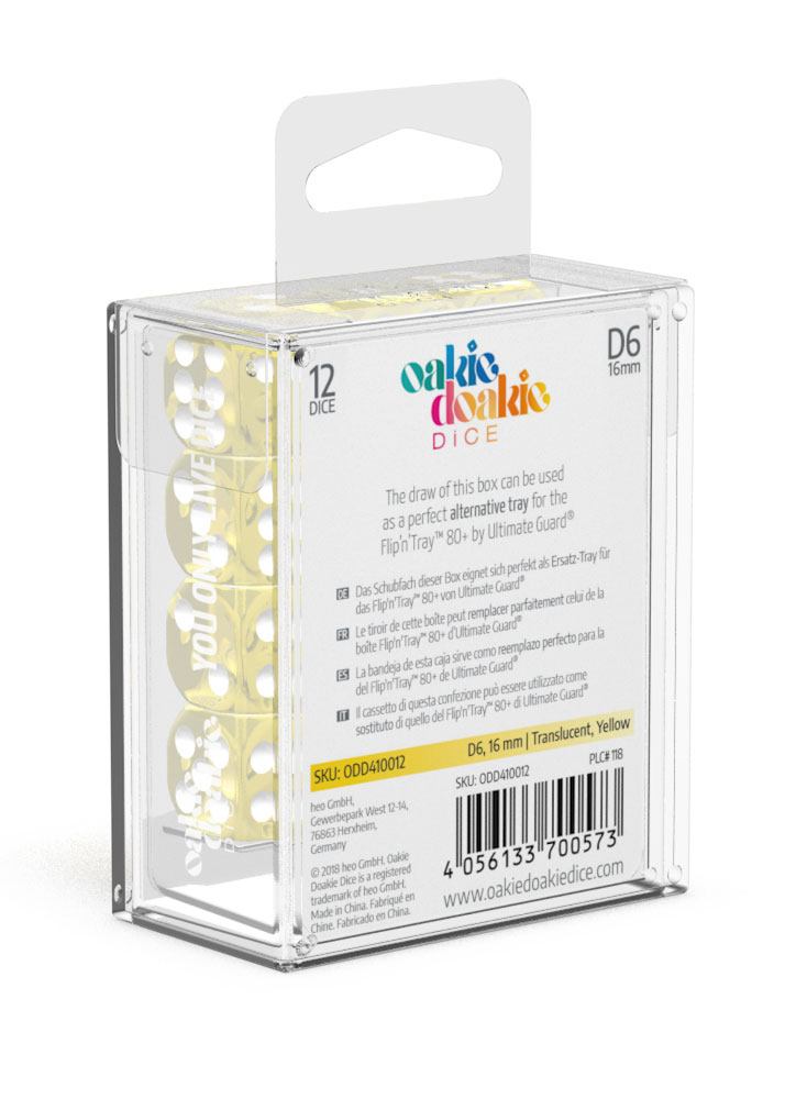 Oakie Doakie Dice D6 Dice 16 mm Translucent - Yellow (12)