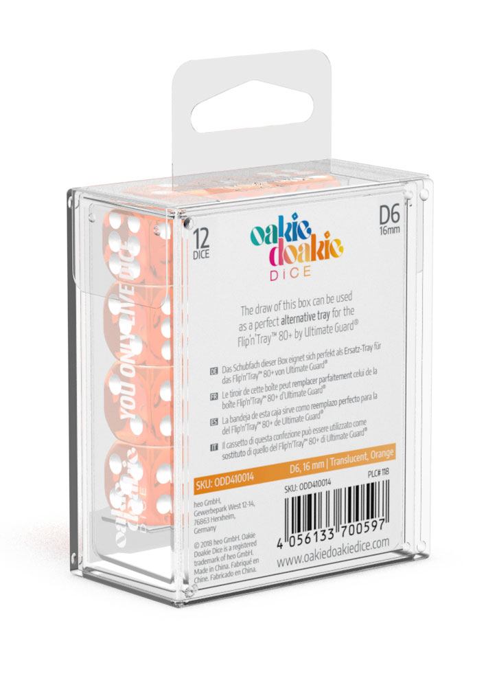 Oakie Doakie Dice D6 Dice 16 mm Translucent - Orange (12)