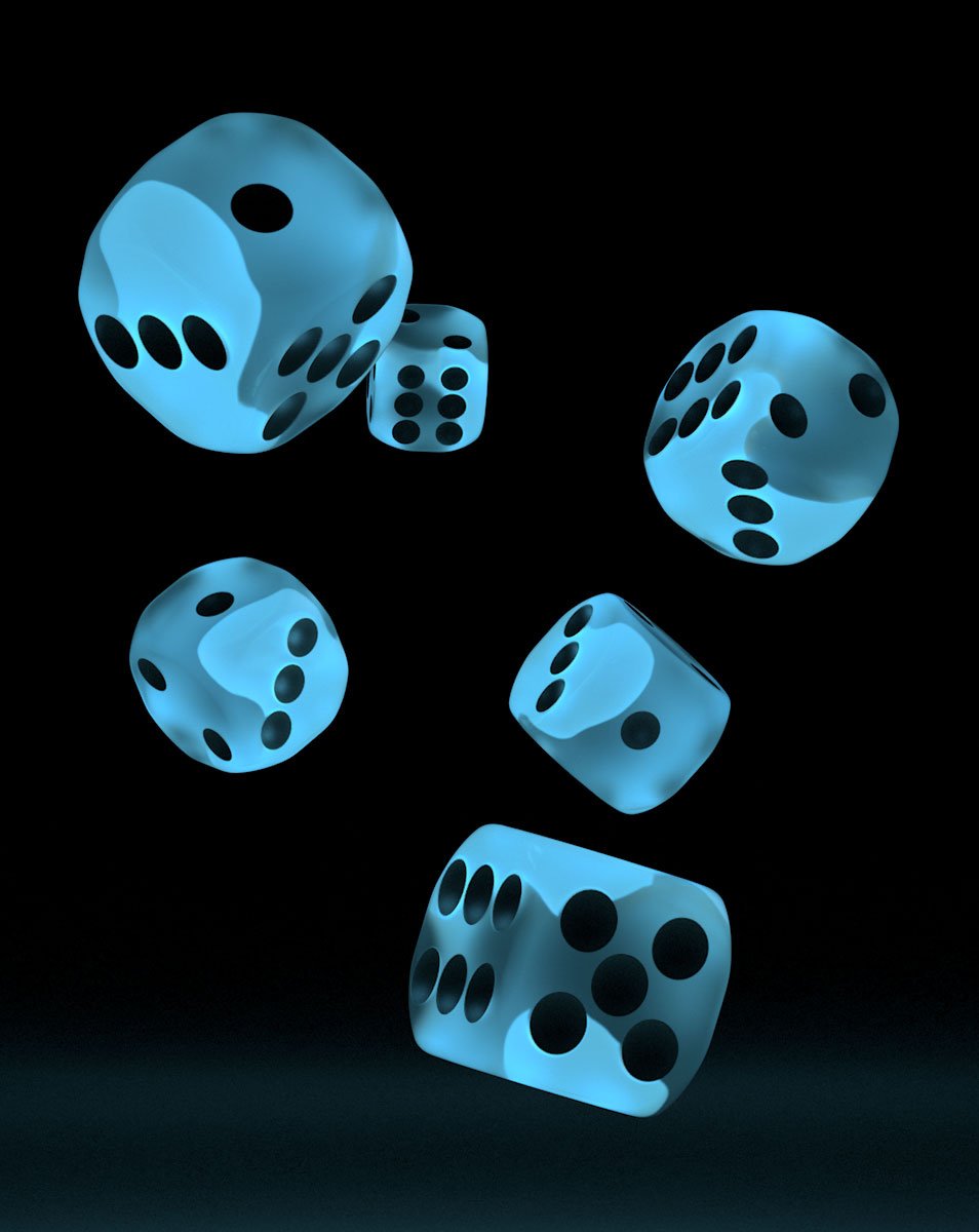 Oakie Doakie Dice D6 Dice 16 mm Glow in the Dark - Arctic (12)