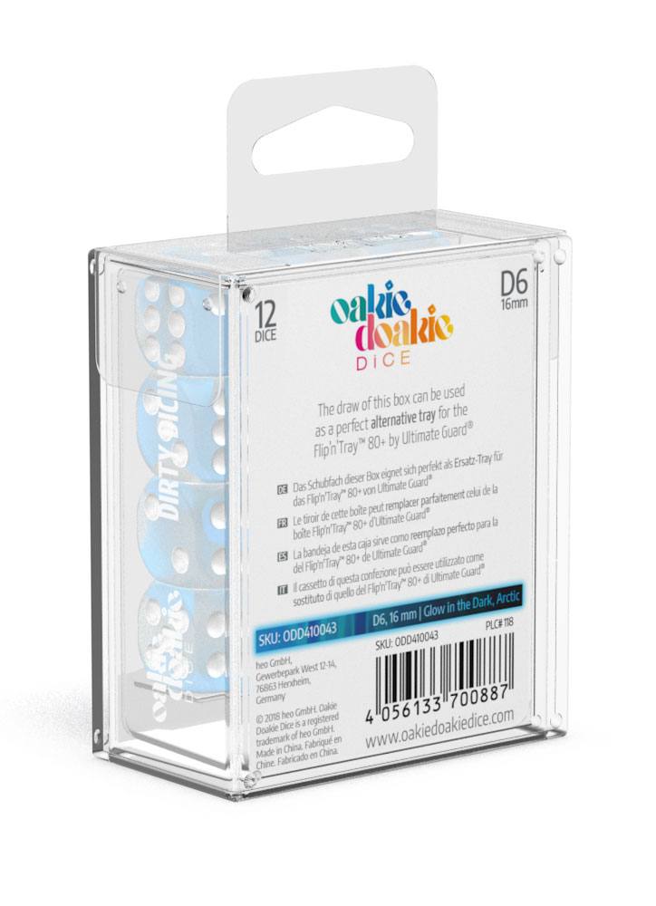 Oakie Doakie Dice D6 Dice 16 mm Glow in the Dark - Arctic (12)