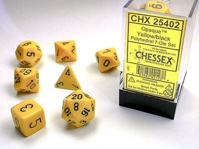 Chessex Opaque Würfelset – Gelb mit schwarzer Schrift (7-teilig)