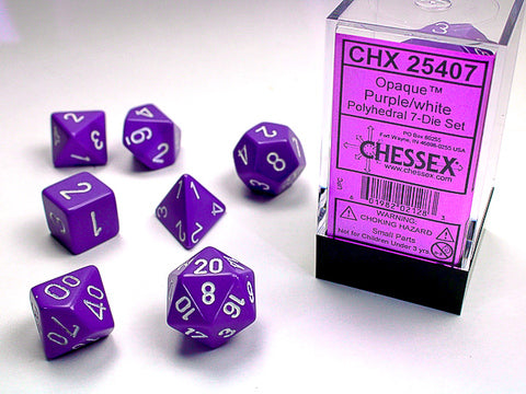 Chessex Opaque Würfelset – Lila mit weißer Schrift (7-teilig)