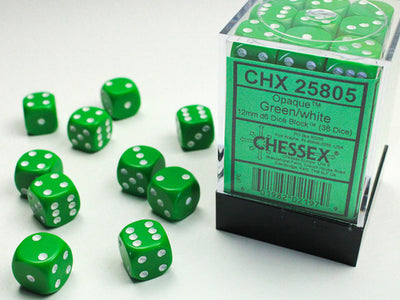 Chessex Opaque Würfelset – Grün mit weißen Augen (36x W6, 12 mm)